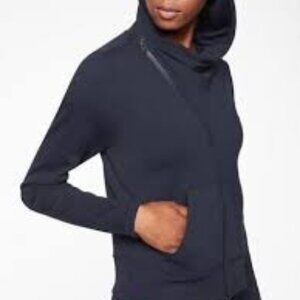 Athleta Malabar Black Asymmetrical Zip Hoodie 2 Pocket Athleisure Crop Women's M